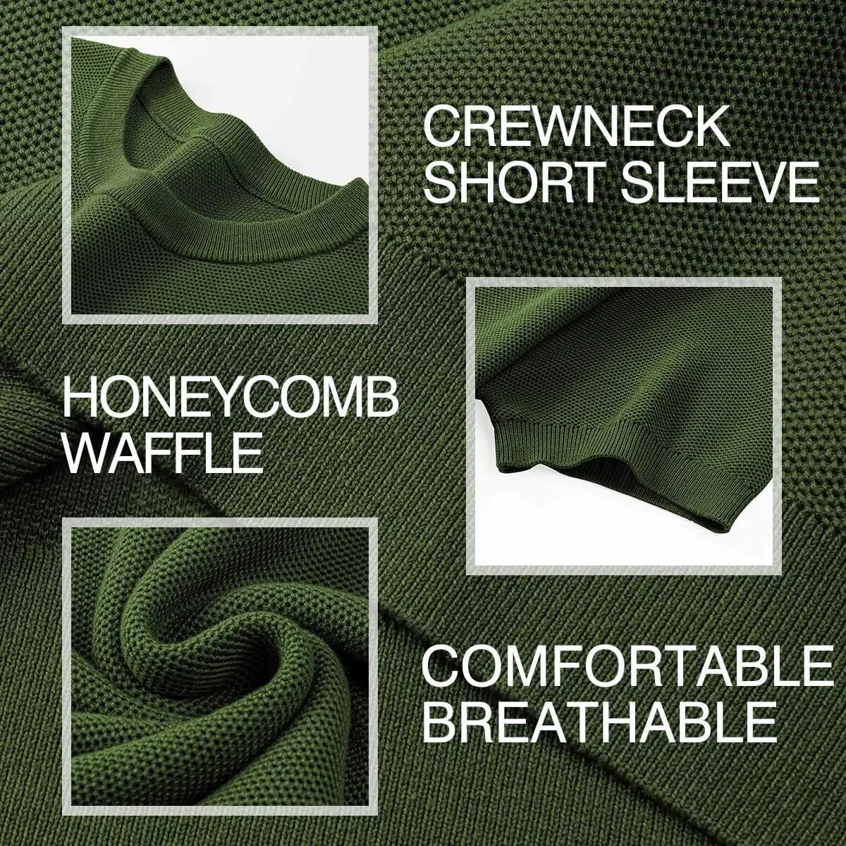 Mens 100% Cotton T-Shirts Casual Short Sleeve Crewneck Knit Shirts Summer Waffle Solid Knitted Pullover Sweater