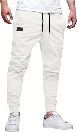 Mens Cargo Joggers Pants Casual Twill Chino Cotton Elastic Drawstring Outdoor Hiking Sweatpants Pants