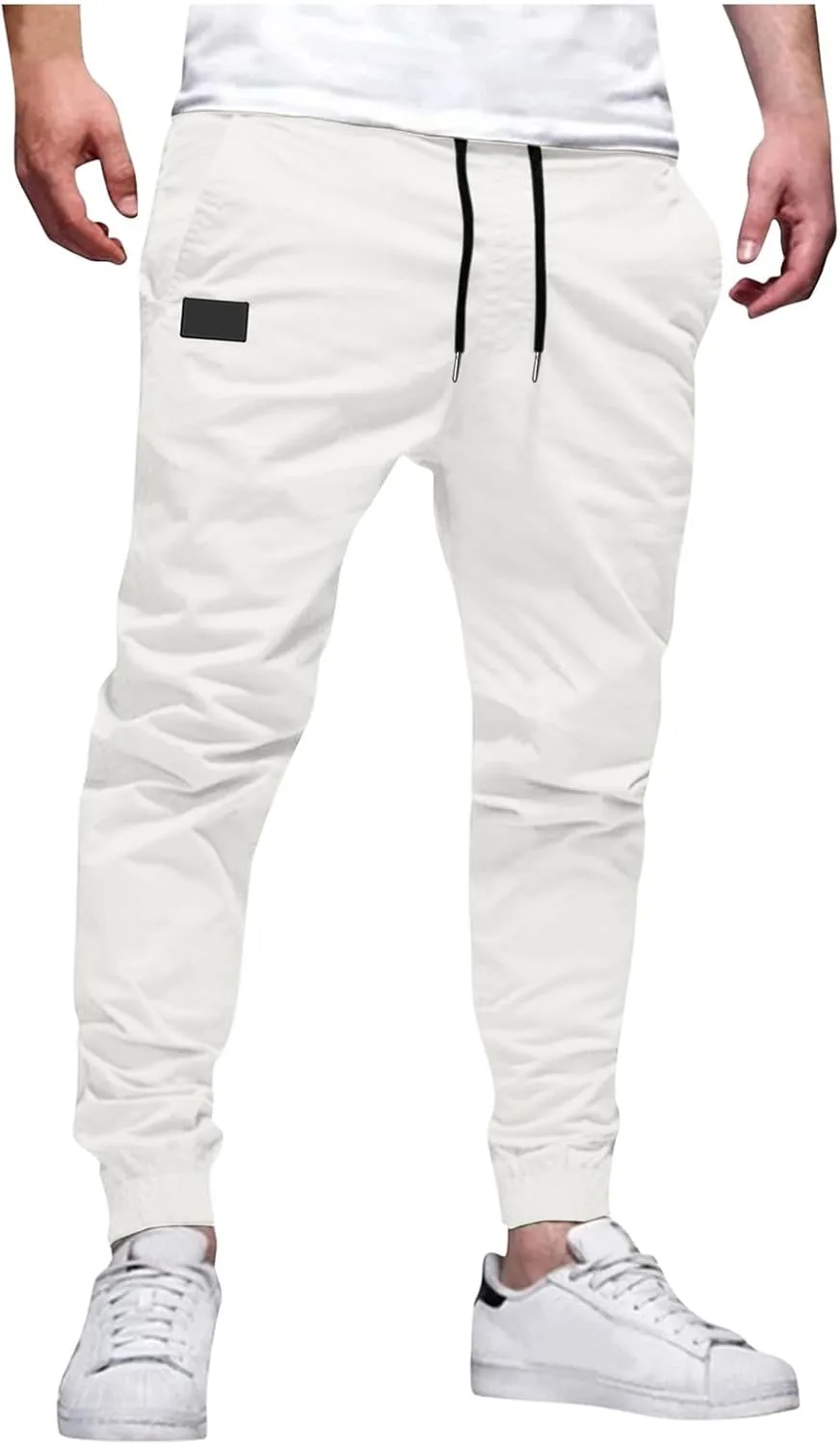 Mens Cargo Joggers Pants Casual Twill Chino Cotton Elastic Drawstring Outdoor Hiking Sweatpants Pants