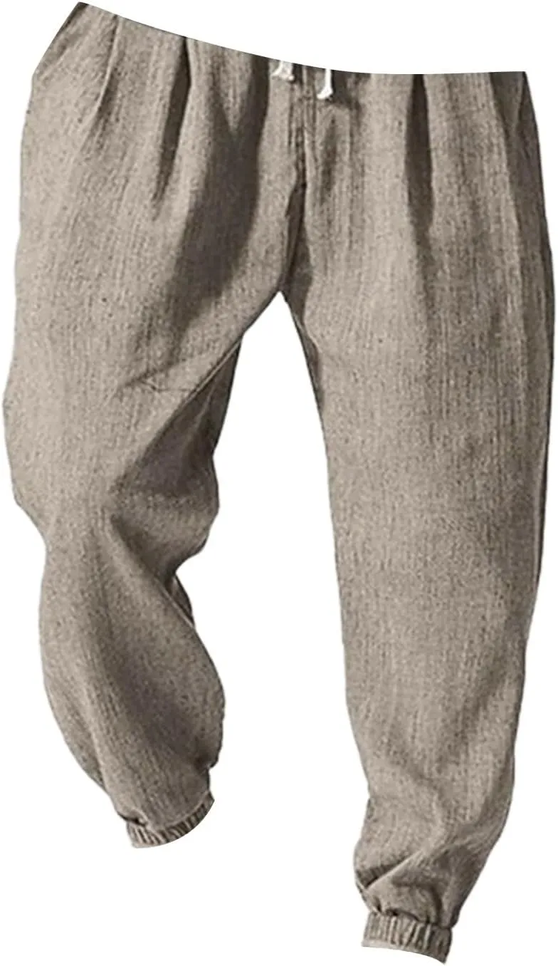 Mens Casual Pants 2025 Solid Color Comfy Summer Cotton Straight-Leg Pant Basic Comfort Outdoor Big and Tall Outfits