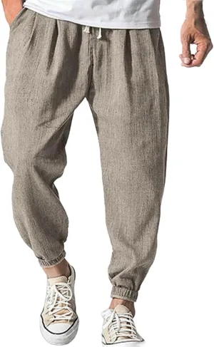 Mens Casual Pants 2025 Solid Color Comfy Summer Cotton Straight-Leg Pant Basic Comfort Outdoor Big and Tall Outfits
