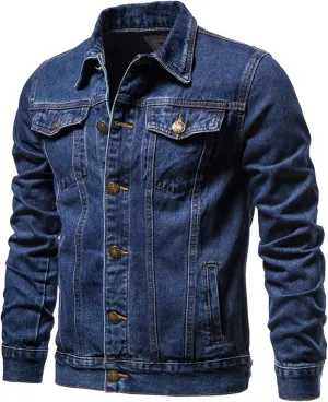 Men'S Denim Jackets, Men'S Casual Workwear Long Sleeve Lapel Collar Denim Jacket Loose Multi Pocket Coat