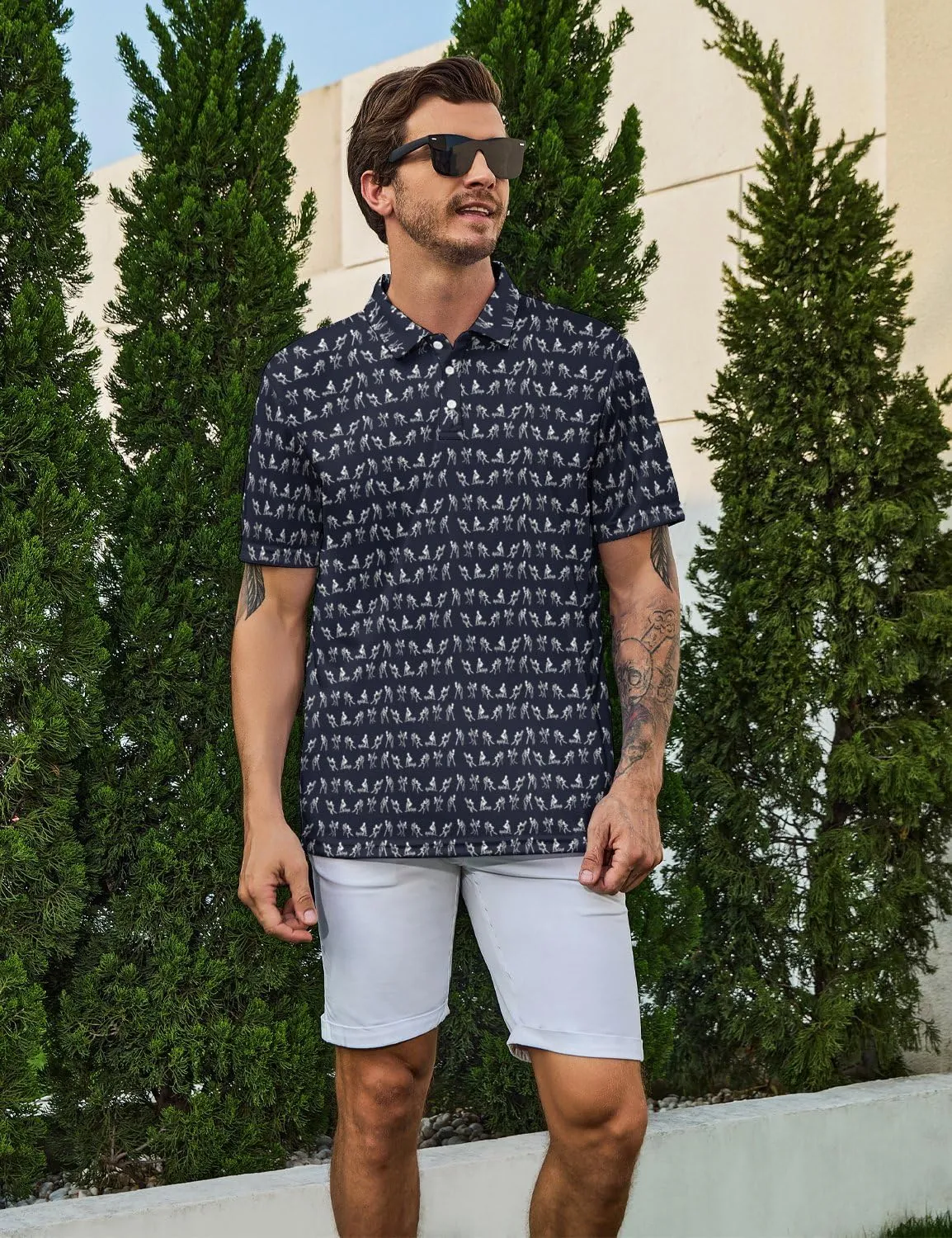 Men's Funny Polo Shirts Short Sleeve Golf Shirt for Men Quick-Dry Golf Polo Shirt Moisture Wicking Activewear Polos