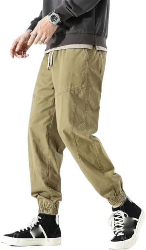 Men's Harem Cargo Trousers Spring Summer Cotton Streetwear Vintage Khaki Pant Loose Jogger Overalls Men