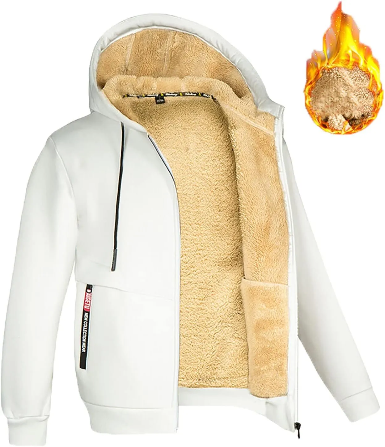 Men'S Heavyweight Fleece Hoodie Jacket Sherpa Lined Sweatshirt Full Zip Up Winter Warm Coats With Zipper Pockets