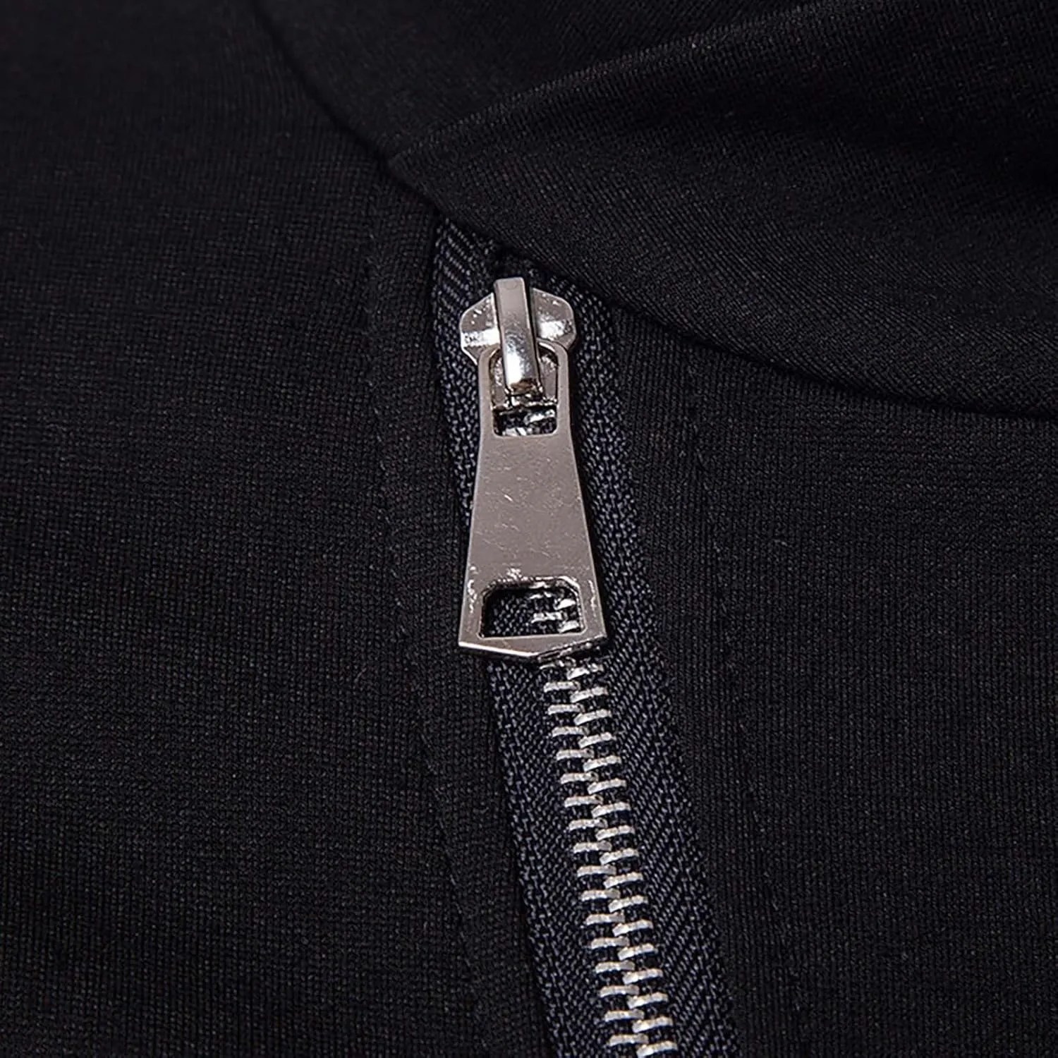Men's Knit Leather Patchwork Jacket Windproof Zip-Up Stand Collar Slim Fit Black Casual Jacket Outwear for Men