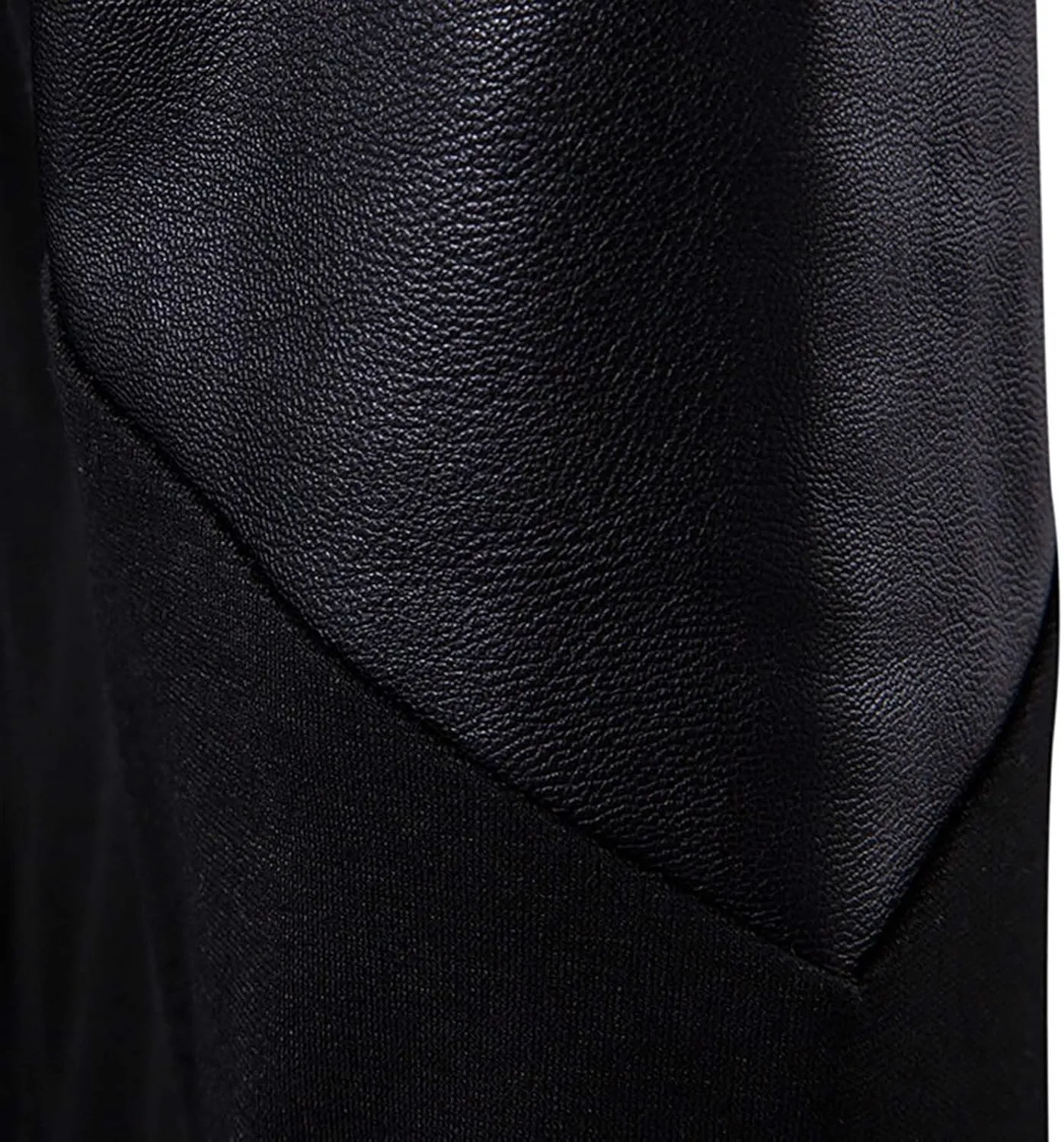 Men's Knit Leather Patchwork Jacket Windproof Zip-Up Stand Collar Slim Fit Black Casual Jacket Outwear for Men