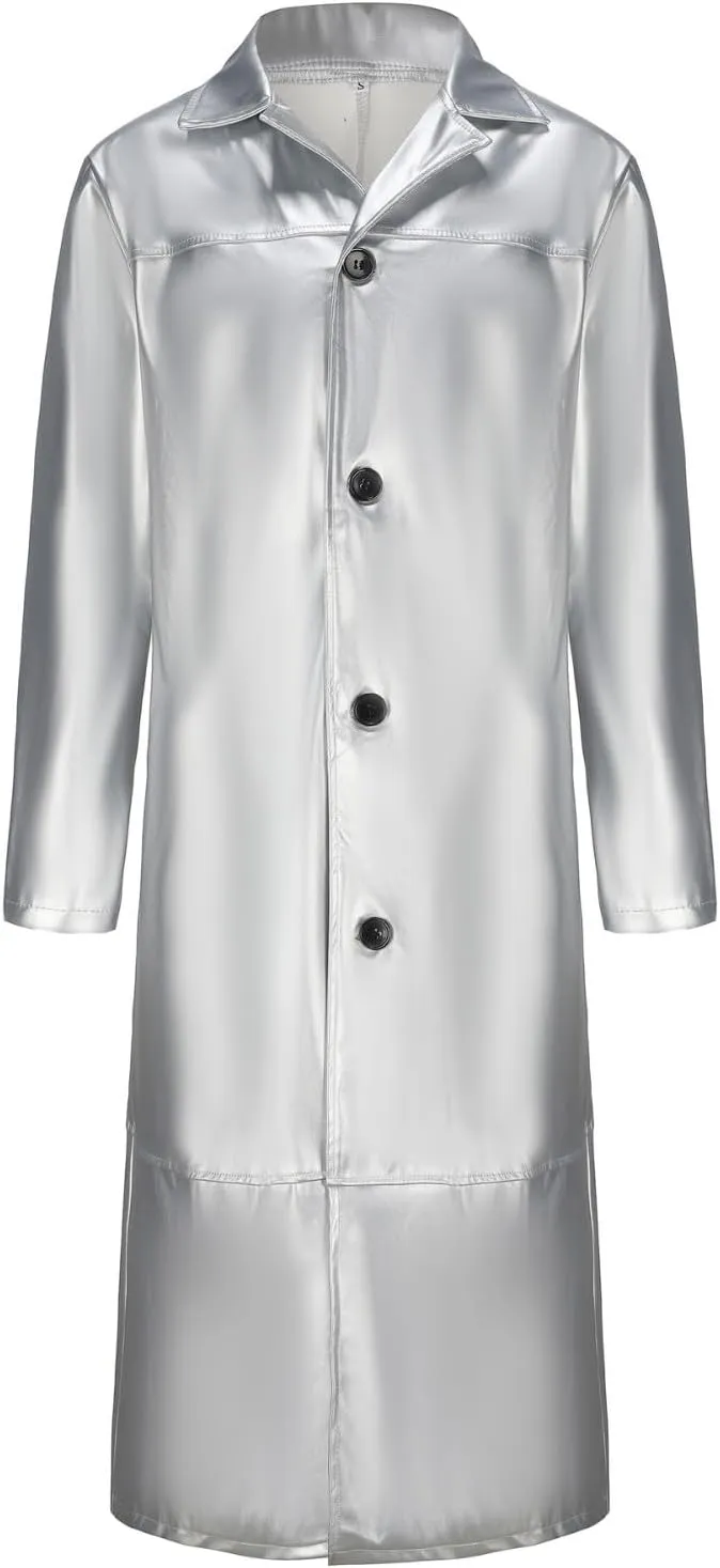 Men'S Leather Trench Coat Full Length Faux Leather Jackets Long Sleeve Cardigan Jacket Classic Vintage Winter Overcoat