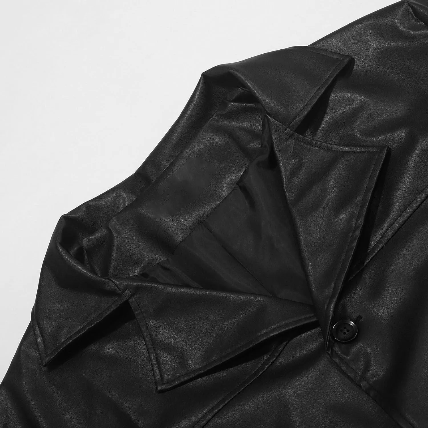 Men'S Leather Trench Coat Full Length Faux Leather Jackets Long Sleeve Cardigan Jacket Classic Vintage Winter Overcoat