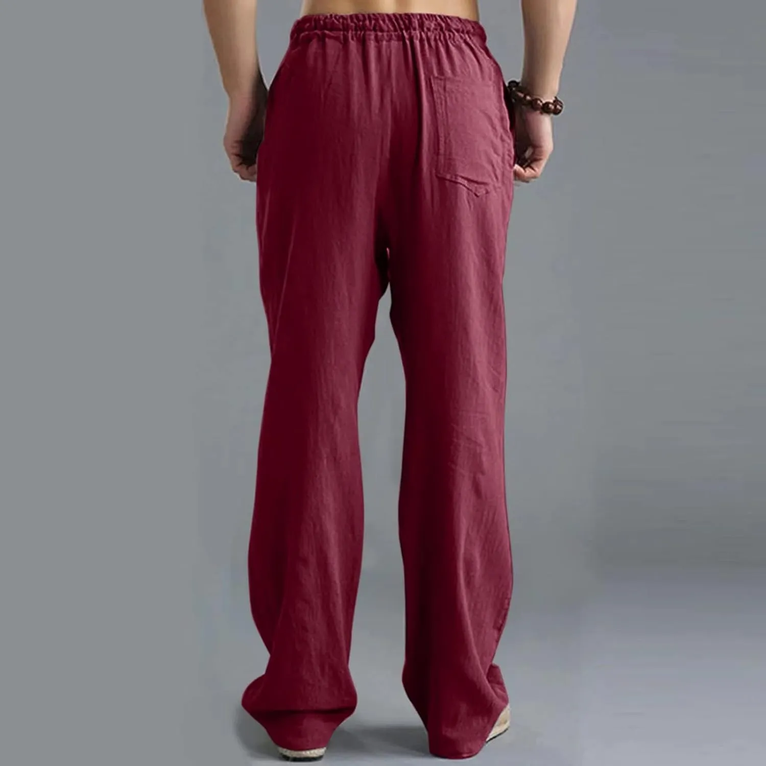 Mens Linen Sweatpants Drawstring Elastic Waist Casual Trendy Lightweight Pants Athletic Joggers Trousers with Pockets