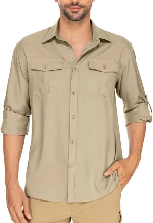 Men's Long Sleeve Sun Protection Fishing Shirt UPF 50  UV Quick Dry Cooling Shirts for Travel Safari Camping Outdoor Hiking