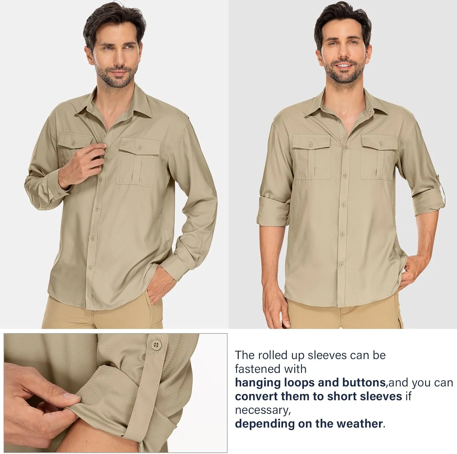 Men's Long Sleeve Sun Protection Fishing Shirt UPF 50  UV Quick Dry Cooling Shirts for Travel Safari Camping Outdoor Hiking