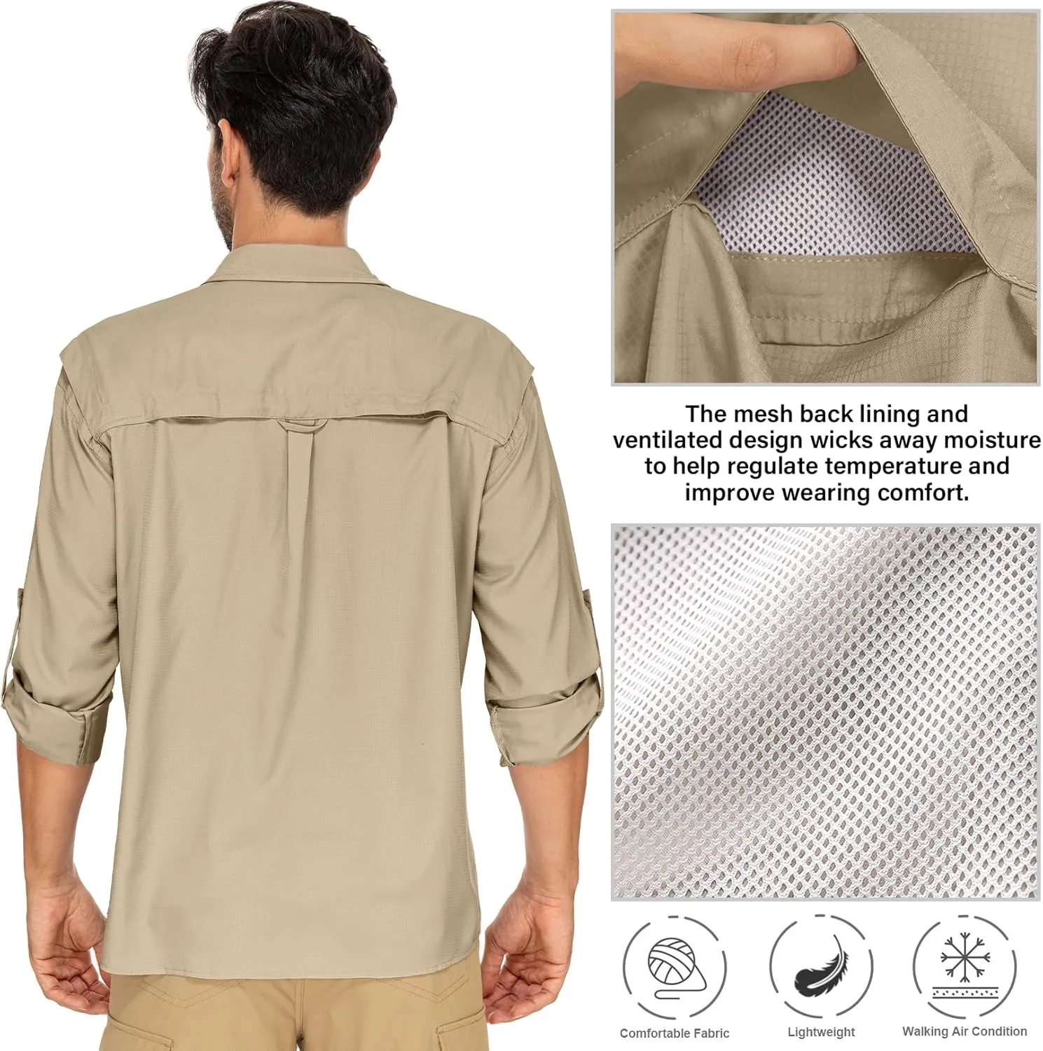 Men's Long Sleeve Sun Protection Fishing Shirt UPF 50  UV Quick Dry Cooling Shirts for Travel Safari Camping Outdoor Hiking