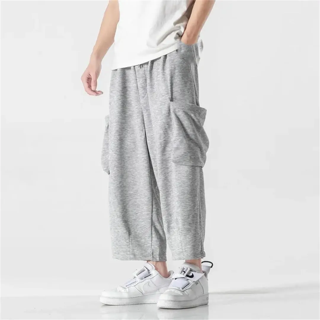 Men's Loose Harem Pants Solid Color Harajuku Trousers Big Pocket Street Pants