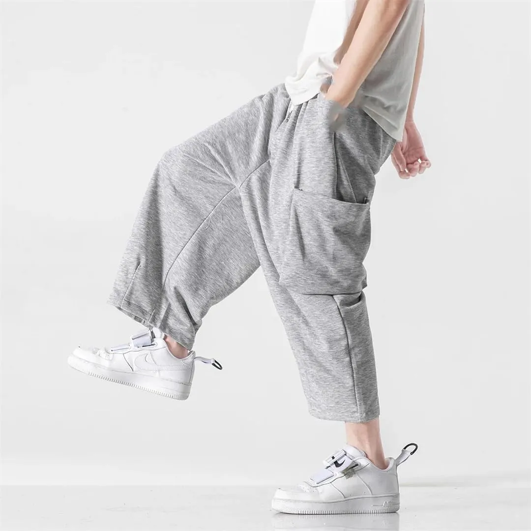 Men's Loose Harem Pants Solid Color Harajuku Trousers Big Pocket Street Pants