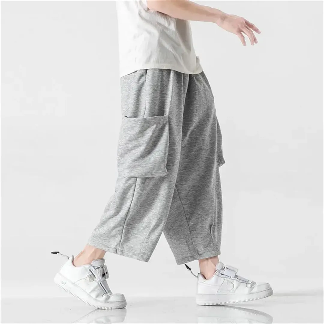 Men's Loose Harem Pants Solid Color Harajuku Trousers Big Pocket Street Pants