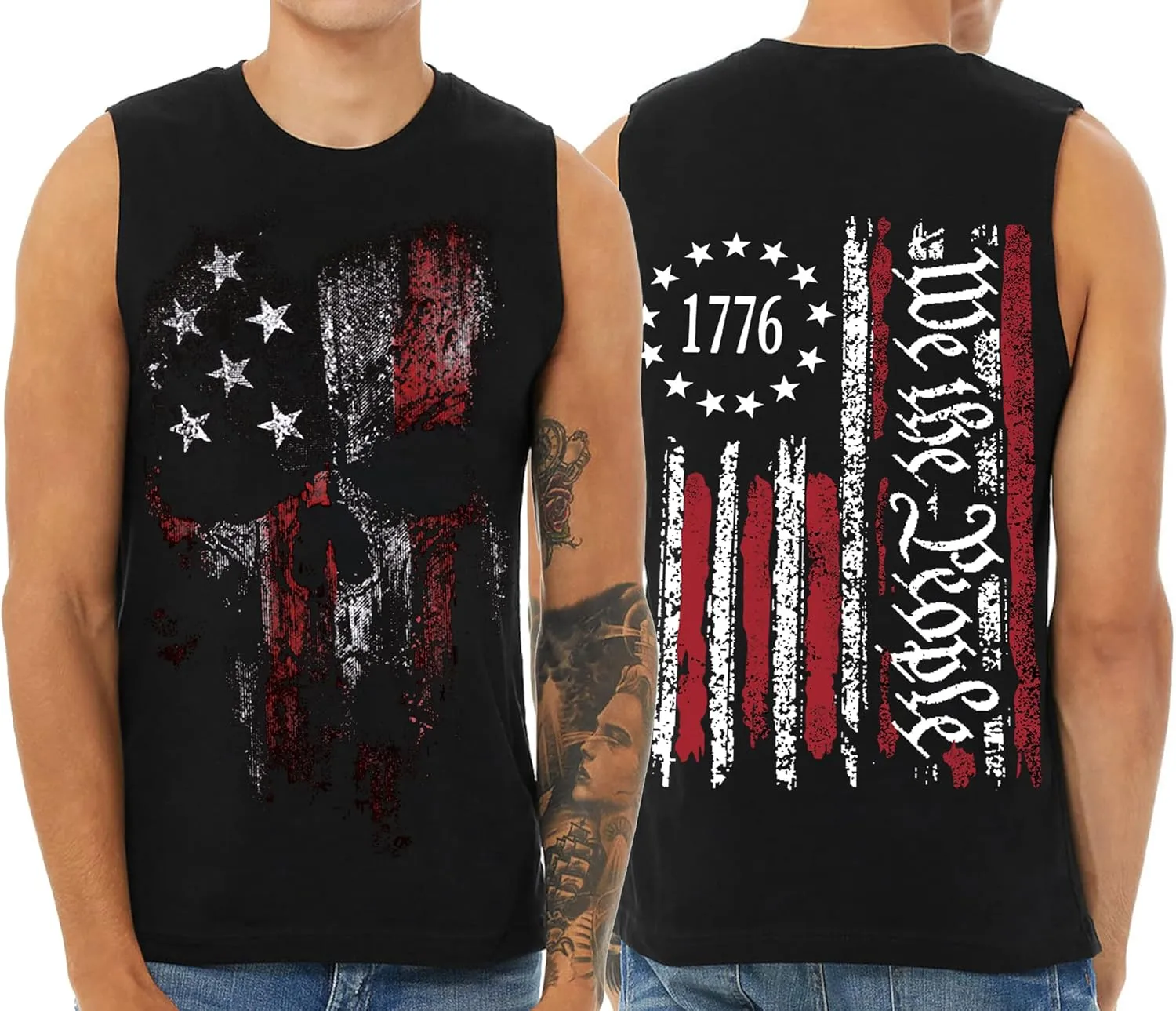 Mens Muscle Tank We The People American Flag Shirt 4th of July Independence Day Sleeveless Tee Tops