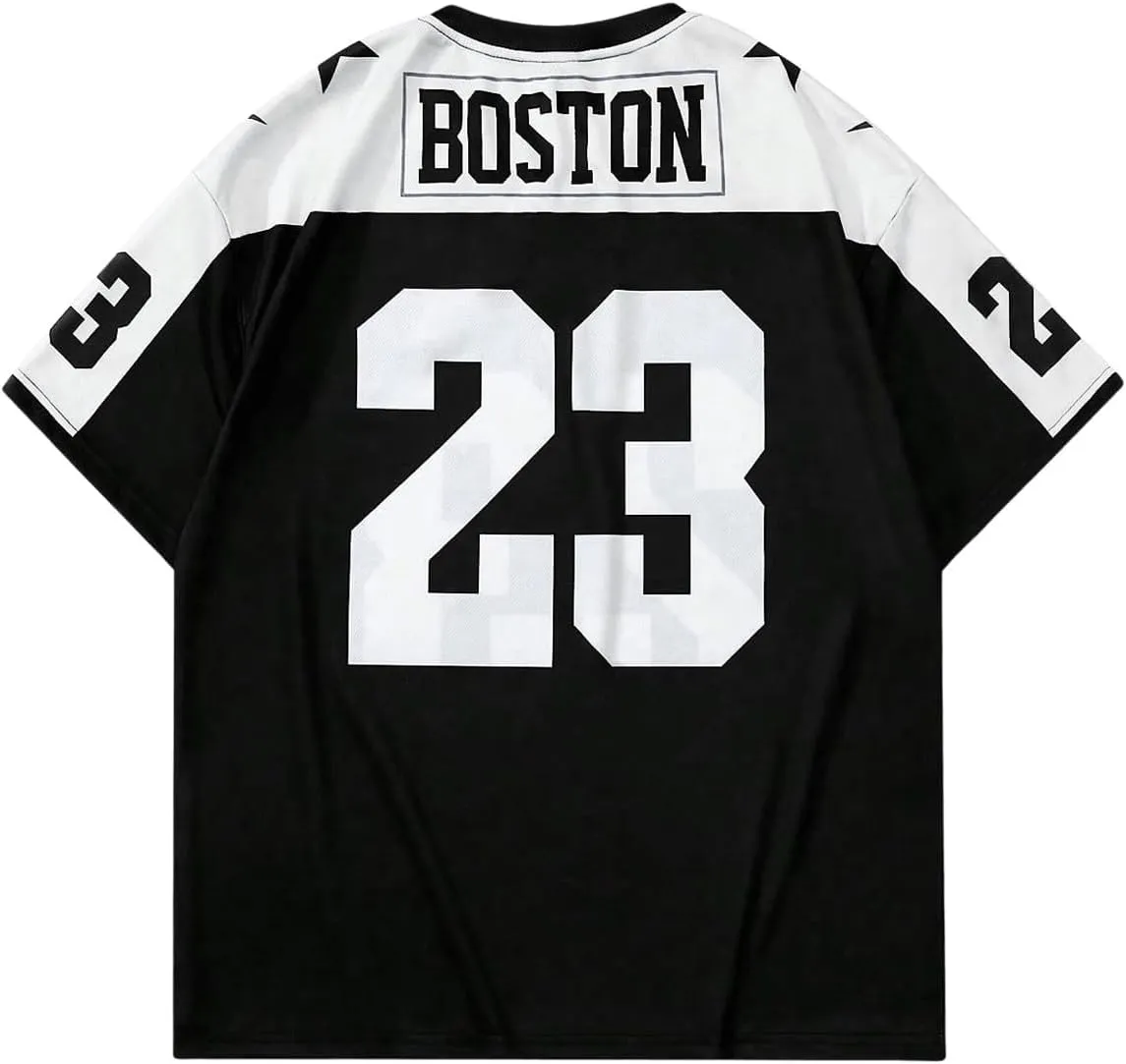 Men's Number Graphic Short Sleeve Jersey Shirts Oversized Y2K Star V Neck Colorblock Tee Shirt Top