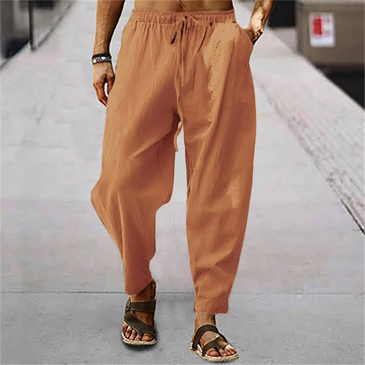 Men's Pants Loose Fit Trendy Elastic-Waisted Drawstring Straight-Leg Comfy Pants Relax Fit Outdoor Fashion Outfits
