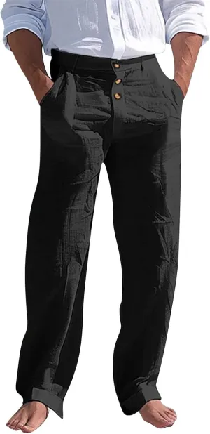 Men's Pants Work Straight-Leg Drawstring Comfy Vacation Trendy Pant Big and Tall Dressy with Pocket Travel Trousers
