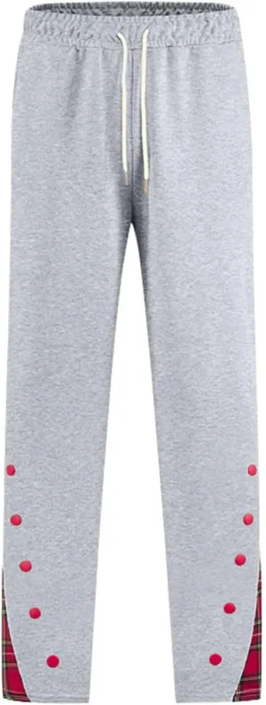 Mens Plaid Patchwork Pants Casual Drawstring Elastic Waist Trouser 2025 Fashion Loose Fit Athletic Pant with Pockets