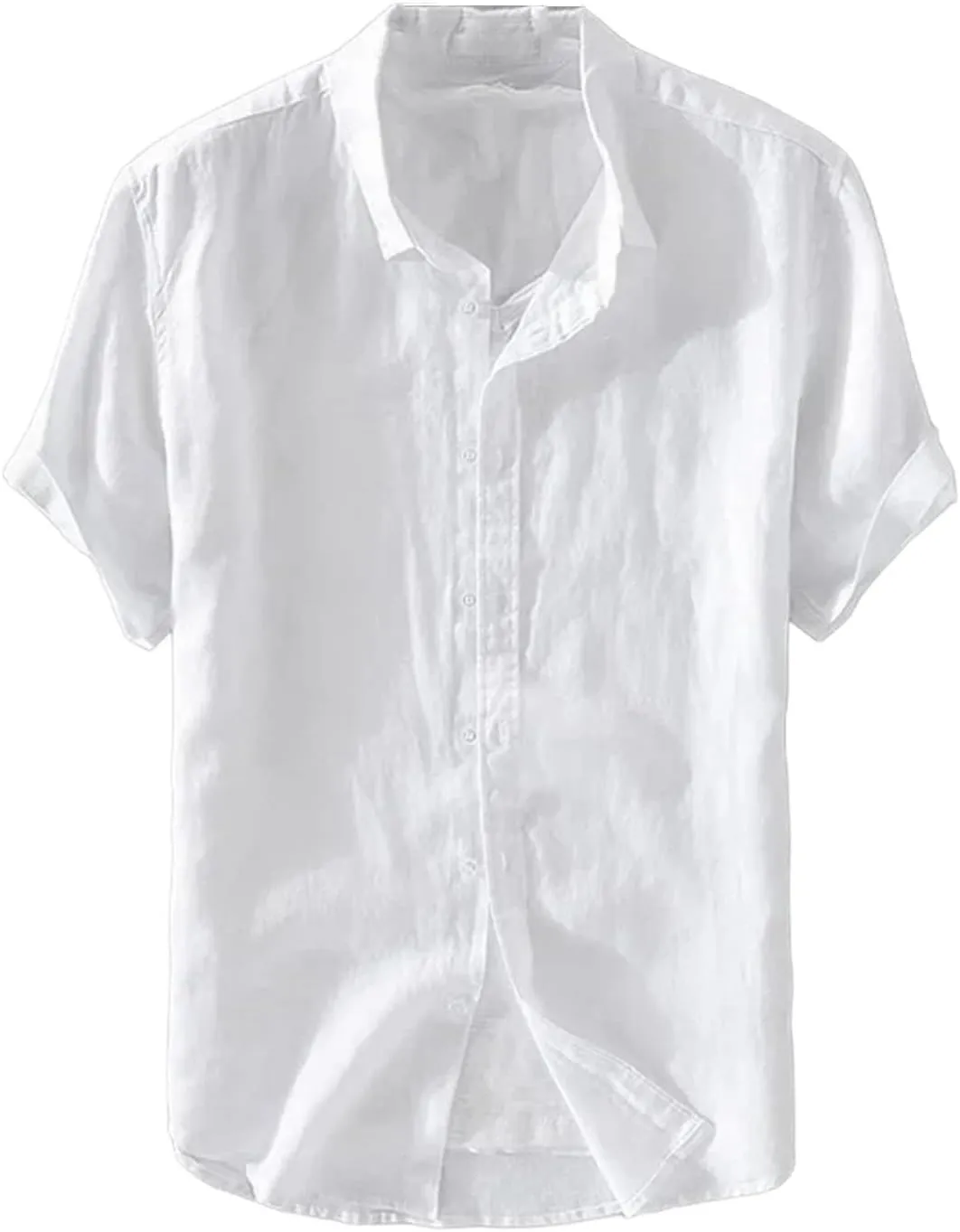 Men's Pure Linen Short Sleeve Shirt for Men Casual Half Sleeve Cotton Linen Fabric White Color Wear Beach Shirt