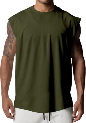 Mens Raglan Cut Off Running Shirts Quick Dry Casual Muscle Tank Tops Workout Gym Athletic Sleeveless Hiking T-Shirts