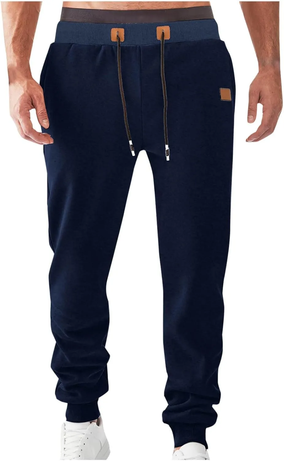 Mens Simple Pants Casual Trendy Elastic Waist Workout Trousers Tapered Heavyweight Work Drawstring Pants with Pockets