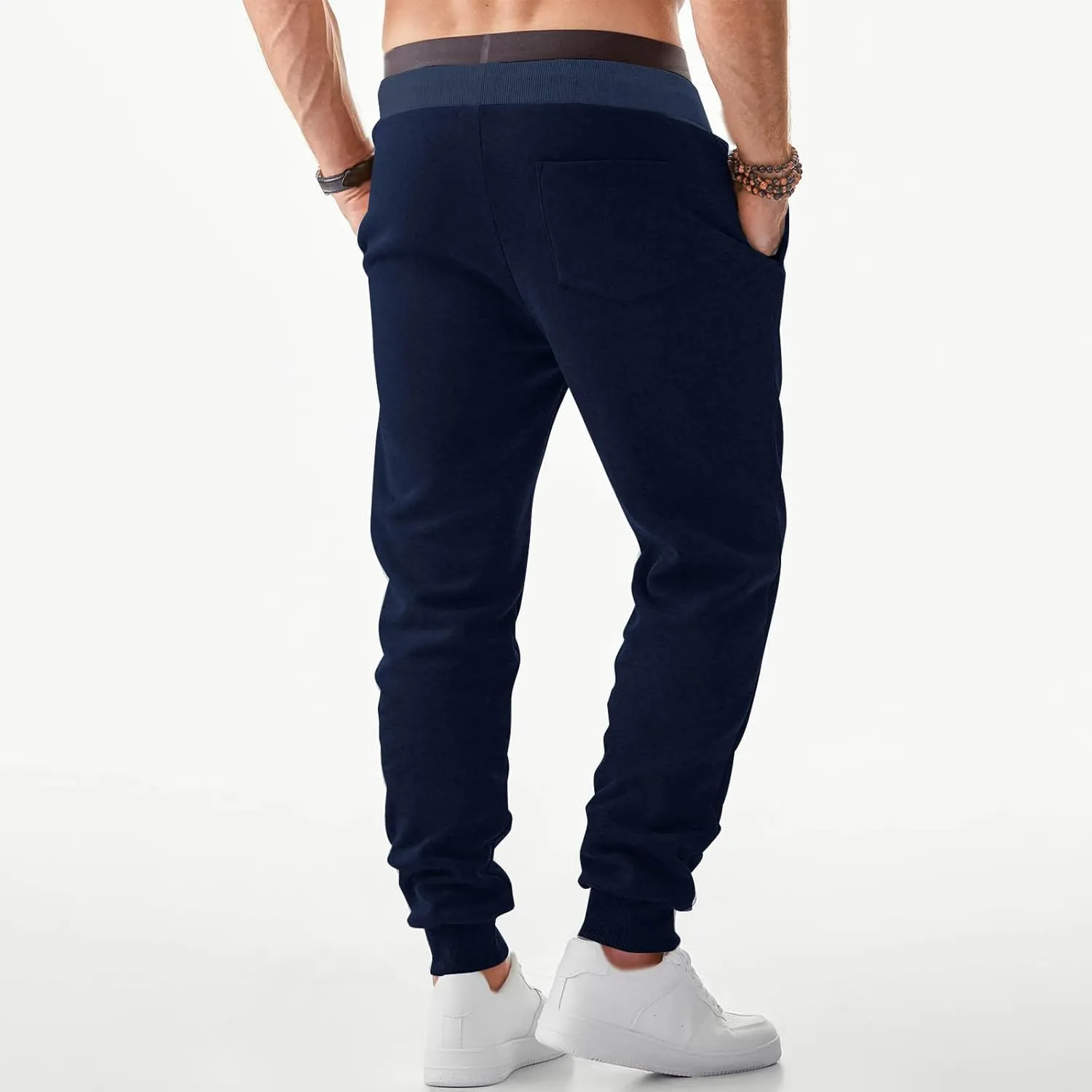 Mens Simple Pants Casual Trendy Elastic Waist Workout Trousers Tapered Heavyweight Work Drawstring Pants with Pockets