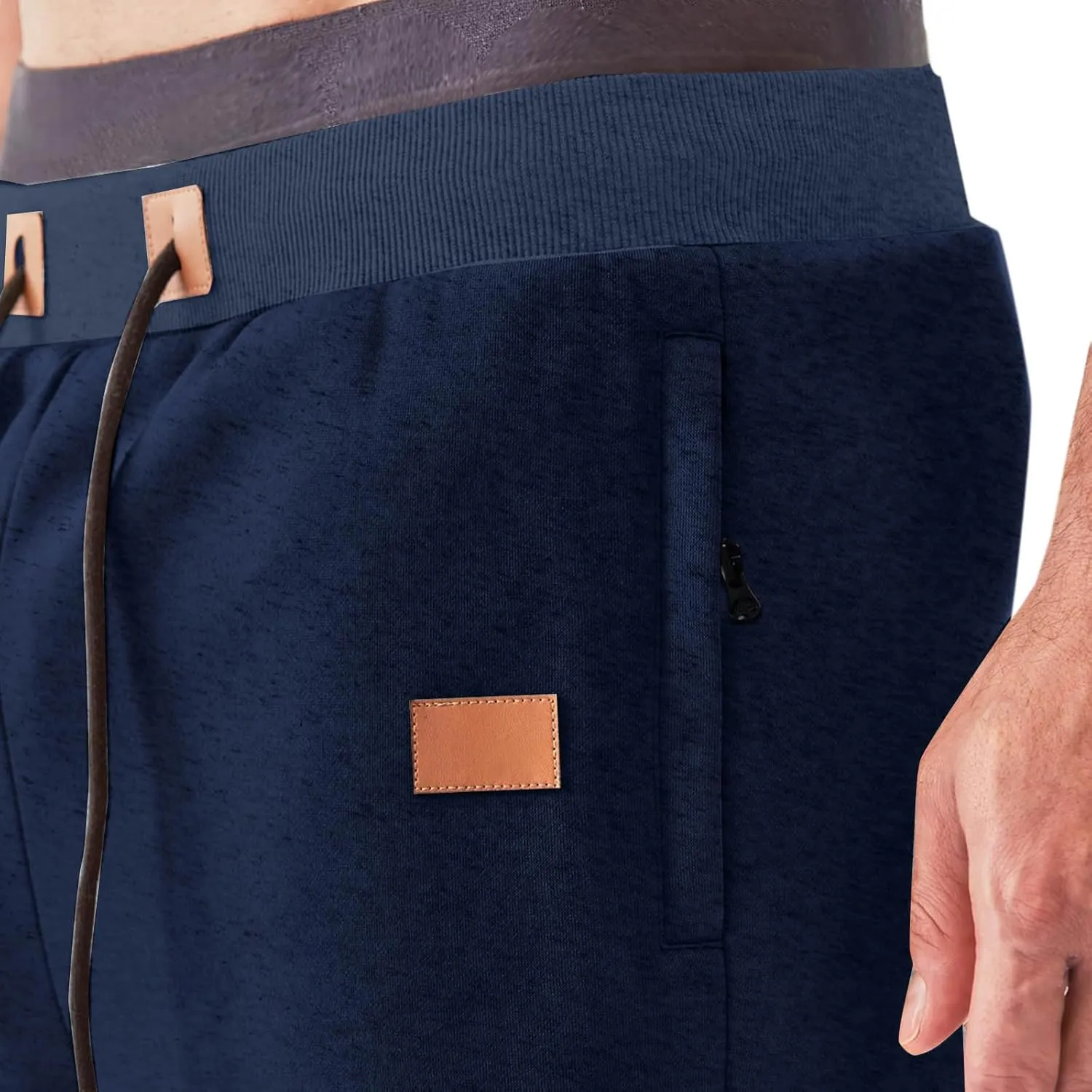 Mens Simple Pants Casual Trendy Elastic Waist Workout Trousers Tapered Heavyweight Work Drawstring Pants with Pockets