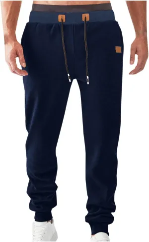Mens Simple Pants Casual Trendy Elastic Waist Workout Trousers Tapered Heavyweight Work Drawstring Pants with Pockets