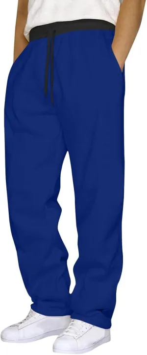 Mens Sweatpants Straight Leg Stretch Elastic Waist Baggy Joggers Drawstring Casual Trendy Pants Athletic Gym Trousers