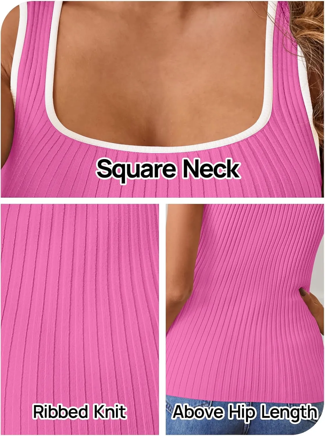 MEROKEETY Women's 2025 Sleeveless Ribbed Tank Tops Summer Square Neck Slim Fitted Color Block Basic Knit Tee Shirts