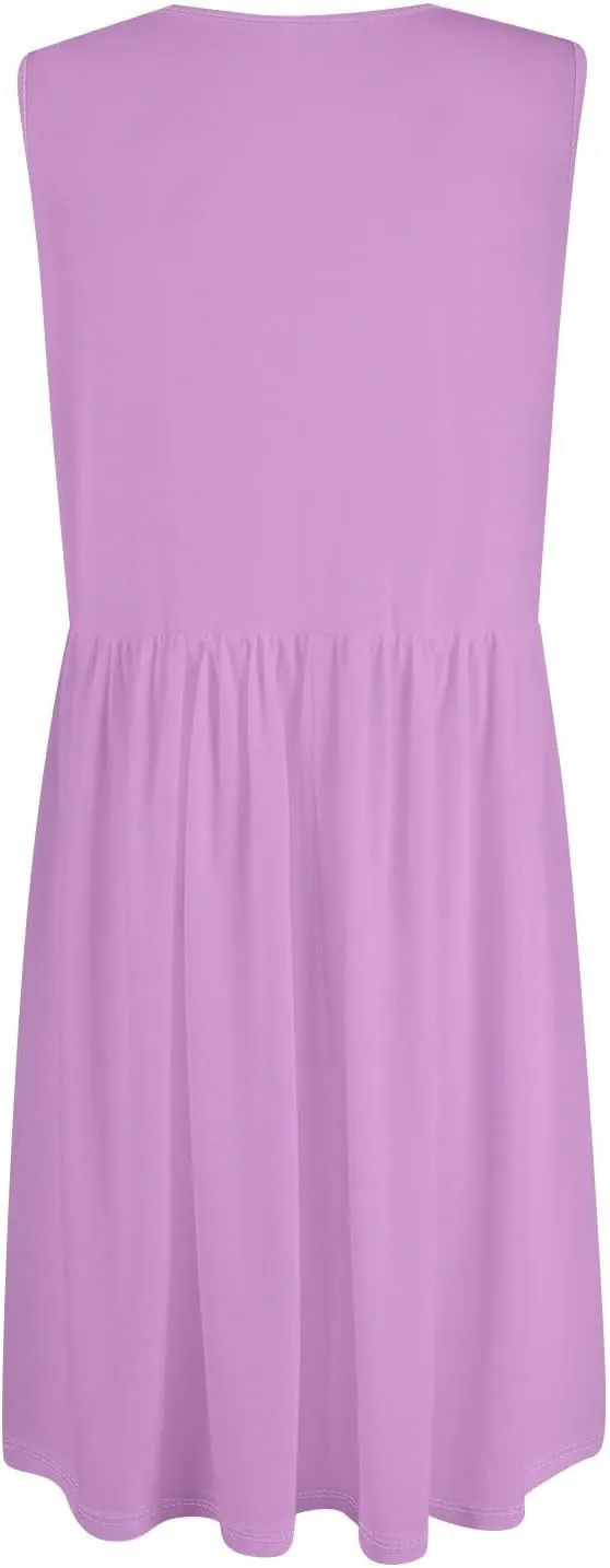 Midi Dresses for Women V Neck Button Sleeveless Tunic Sundress Summer Boho Beach Flowy A Line Tank Dress with Pockets
