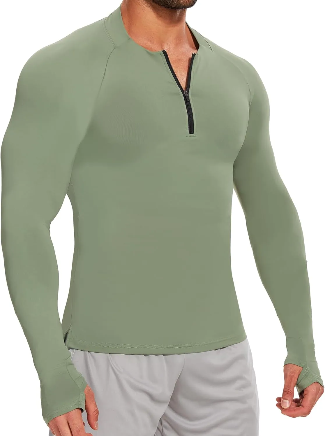 MISS MOLY Mens Long Sleeve Compression Shirt Workout Gym T-Shirt 1/4 Zip Up Dry Top Athletic Base Layer Sport Undershirt