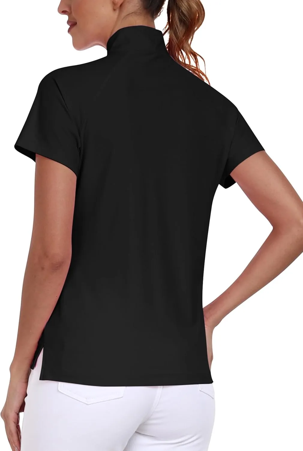 MoFiz Women's UPF 50  Golf Polo Tennis Shirt 1/4 Zip Short Sleeve Collared Athletic Top Quick Dry for Workout Outdoor Sports