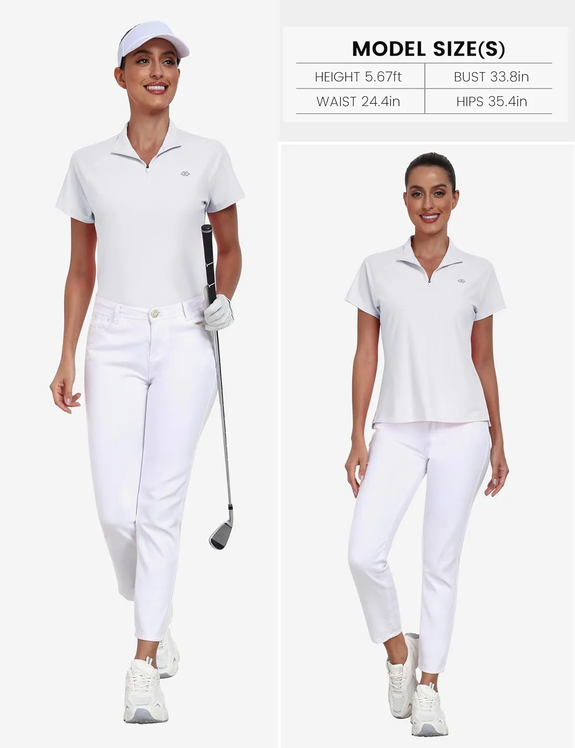 MoFiz Women's UPF 50  Golf Polo Tennis Shirt 1/4 Zip Short Sleeve Collared Athletic Top Quick Dry for Workout Outdoor Sports