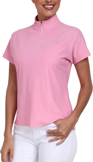 MoFiz Women's UPF 50  Golf Polo Tennis Shirt 1/4 Zip Short Sleeve Collared Athletic Top Quick Dry for Workout Outdoor Sports