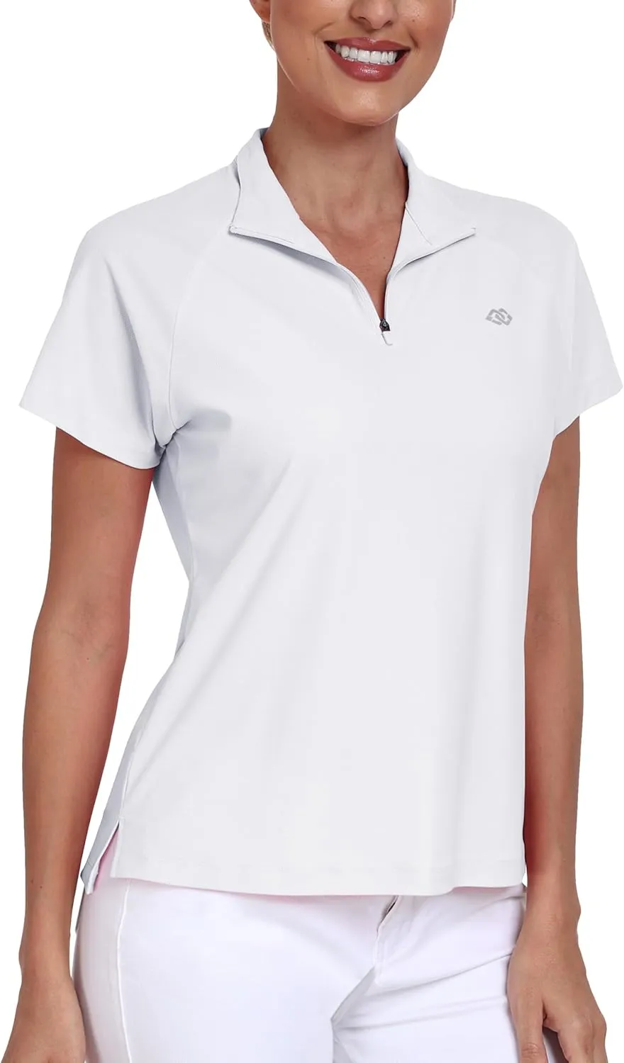 MoFiz Women's UPF 50  Golf Polo Tennis Shirt 1/4 Zip Short Sleeve Collared Athletic Top Quick Dry for Workout Outdoor Sports