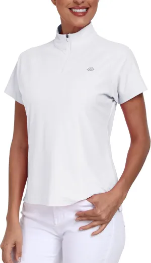 MoFiz Women's UPF 50  Golf Polo Tennis Shirt 1/4 Zip Short Sleeve Collared Athletic Top Quick Dry for Workout Outdoor Sports