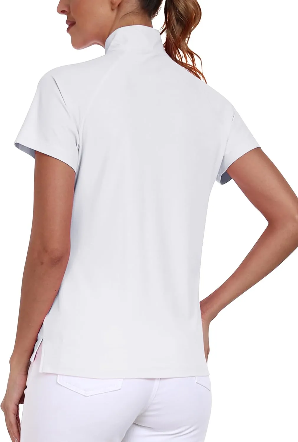 MoFiz Women's UPF 50  Golf Polo Tennis Shirt 1/4 Zip Short Sleeve Collared Athletic Top Quick Dry for Workout Outdoor Sports