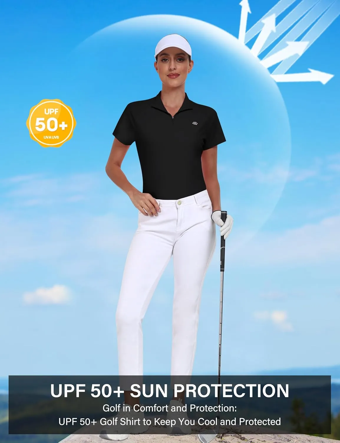 MoFiz Women's UPF 50  Golf Polo Tennis Shirt 1/4 Zip Short Sleeve Collared Athletic Top Quick Dry for Workout Outdoor Sports