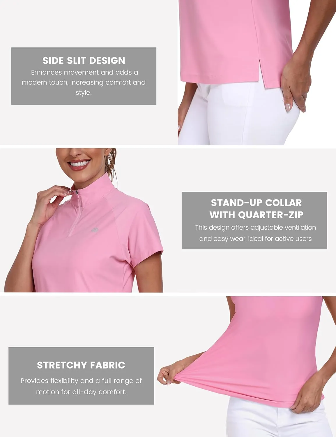 MoFiz Women's UPF 50  Golf Polo Tennis Shirt 1/4 Zip Short Sleeve Collared Athletic Top Quick Dry for Workout Outdoor Sports