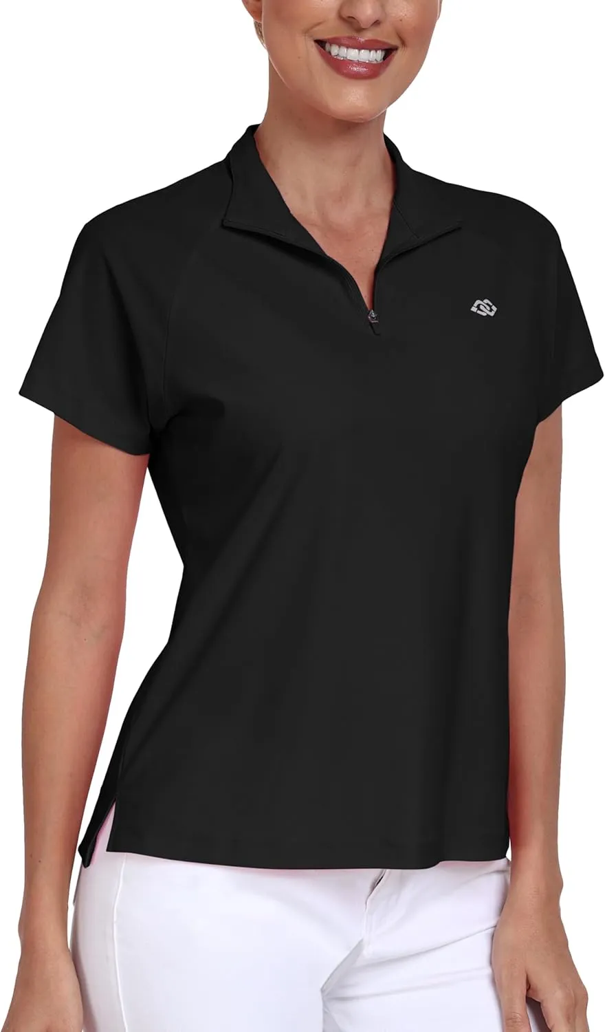 MoFiz Women's UPF 50  Golf Polo Tennis Shirt 1/4 Zip Short Sleeve Collared Athletic Top Quick Dry for Workout Outdoor Sports