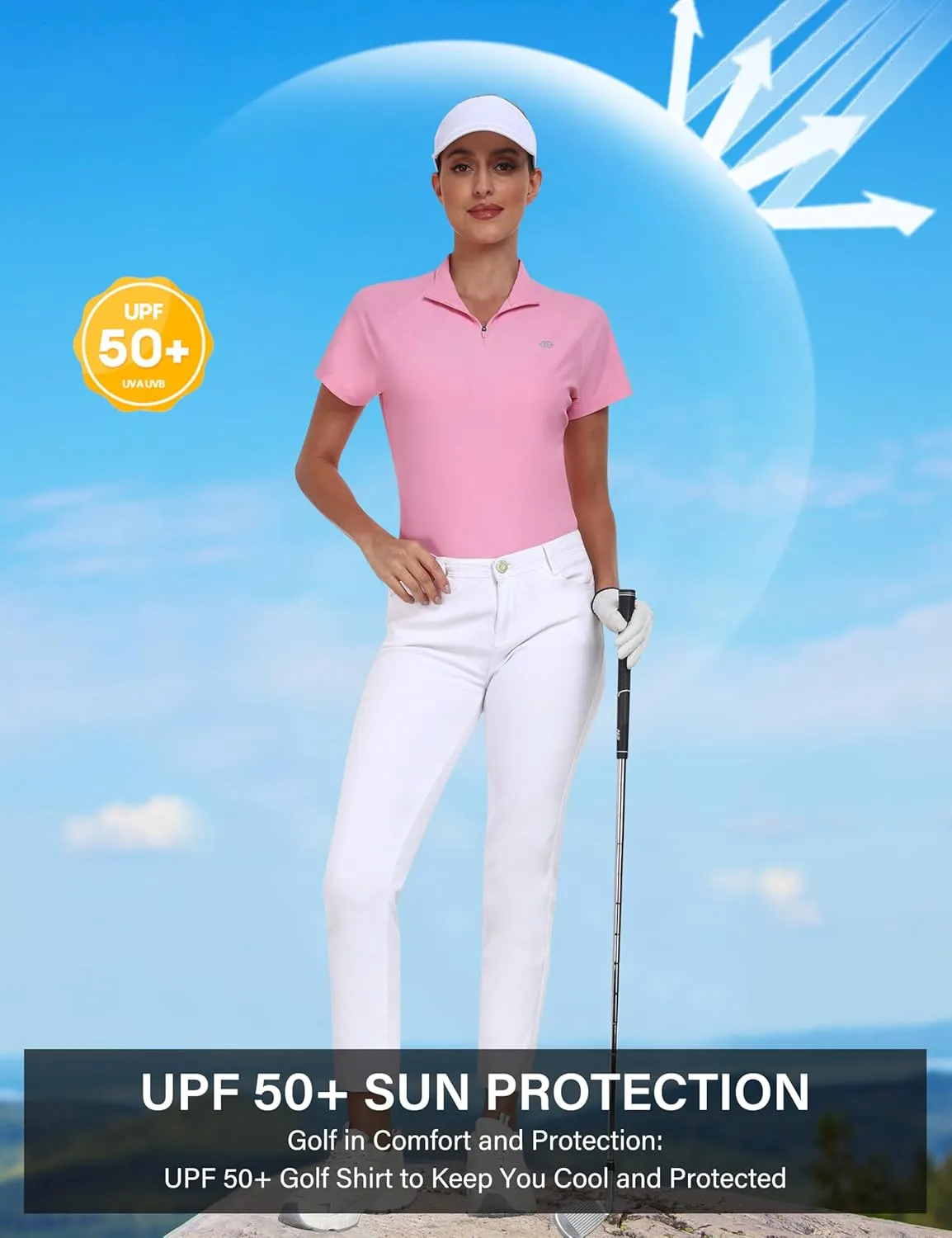 MoFiz Women's UPF 50  Golf Polo Tennis Shirt 1/4 Zip Short Sleeve Collared Athletic Top Quick Dry for Workout Outdoor Sports