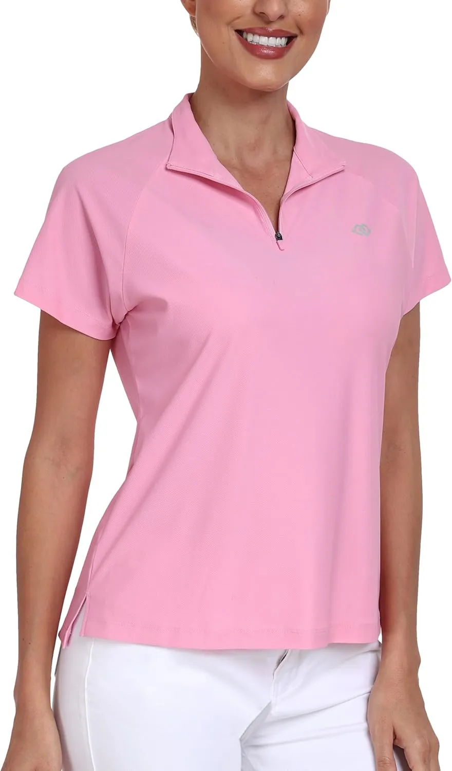 MoFiz Women's UPF 50  Golf Polo Tennis Shirt 1/4 Zip Short Sleeve Collared Athletic Top Quick Dry for Workout Outdoor Sports