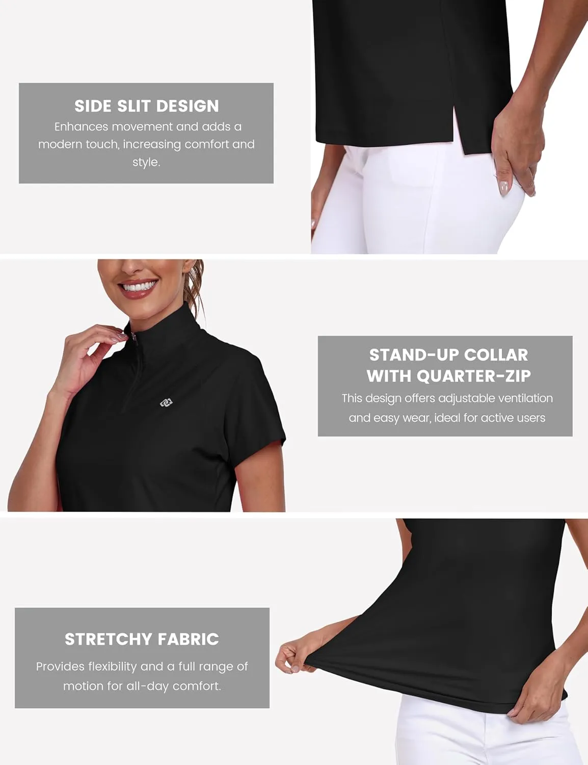 MoFiz Women's UPF 50  Golf Polo Tennis Shirt 1/4 Zip Short Sleeve Collared Athletic Top Quick Dry for Workout Outdoor Sports