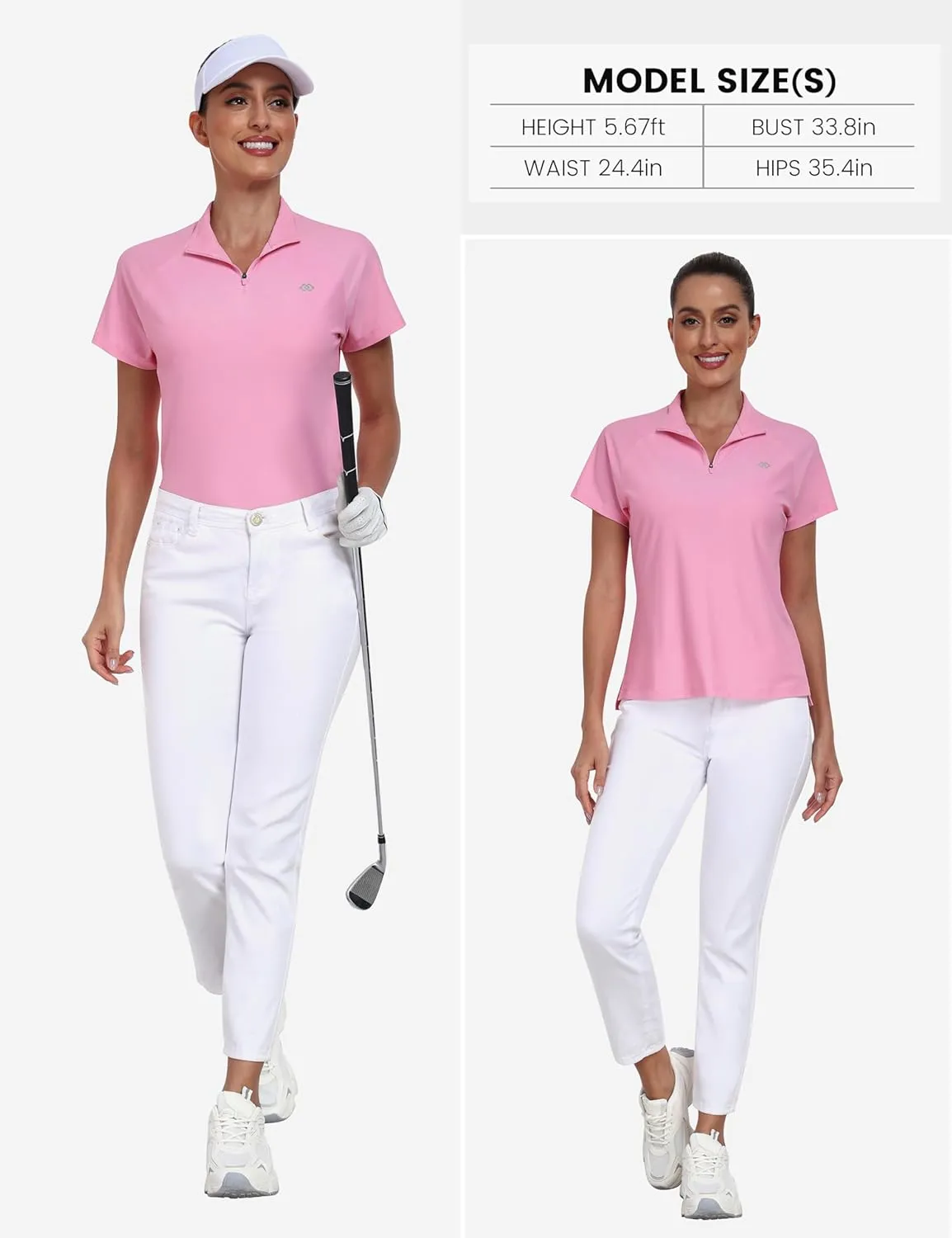 MoFiz Women's UPF 50  Golf Polo Tennis Shirt 1/4 Zip Short Sleeve Collared Athletic Top Quick Dry for Workout Outdoor Sports