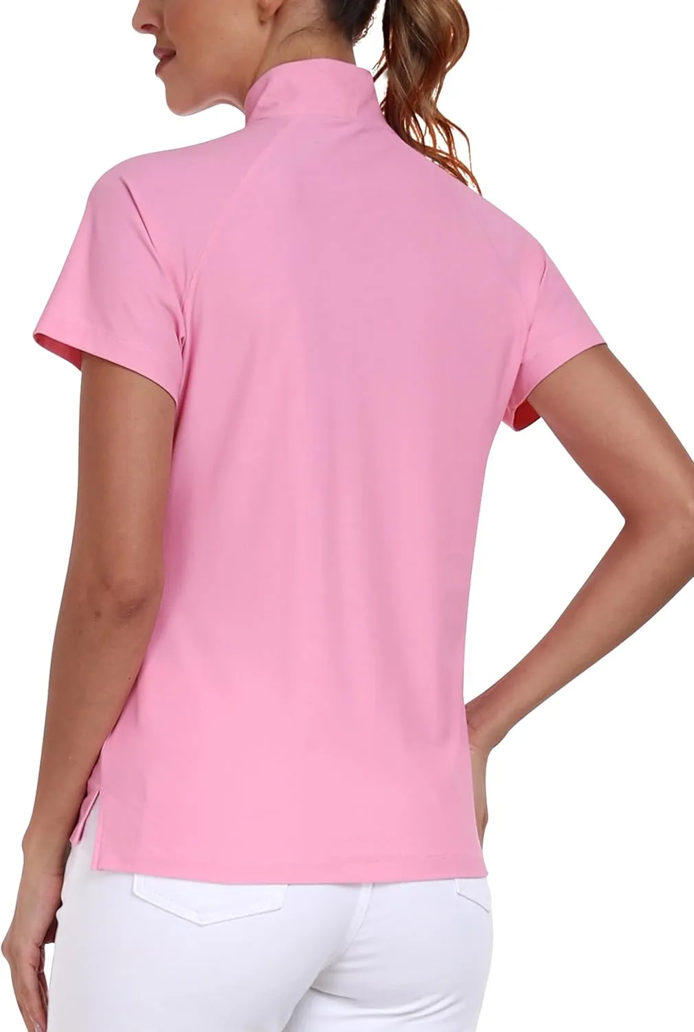 MoFiz Women's UPF 50  Golf Polo Tennis Shirt 1/4 Zip Short Sleeve Collared Athletic Top Quick Dry for Workout Outdoor Sports