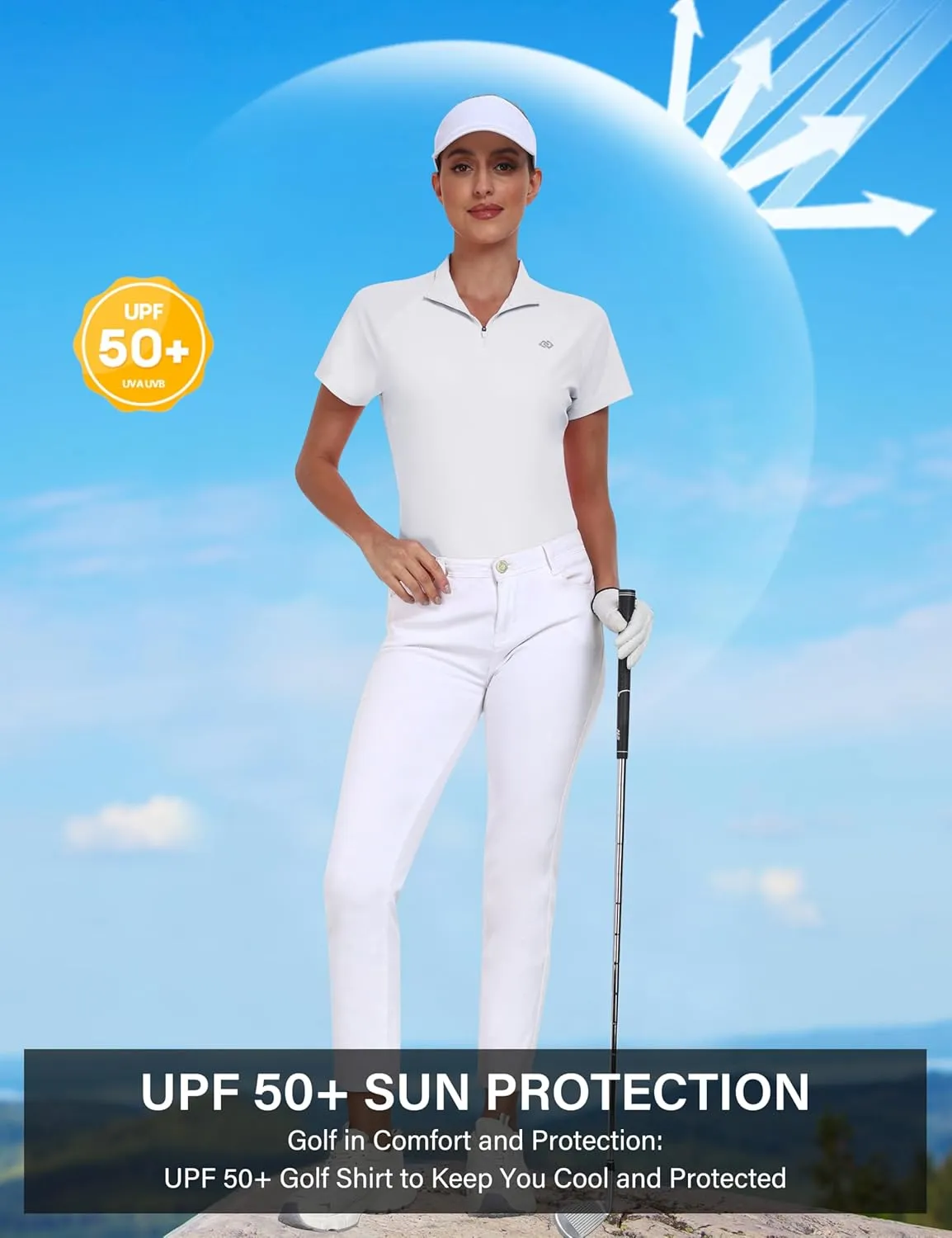 MoFiz Women's UPF 50  Golf Polo Tennis Shirt 1/4 Zip Short Sleeve Collared Athletic Top Quick Dry for Workout Outdoor Sports